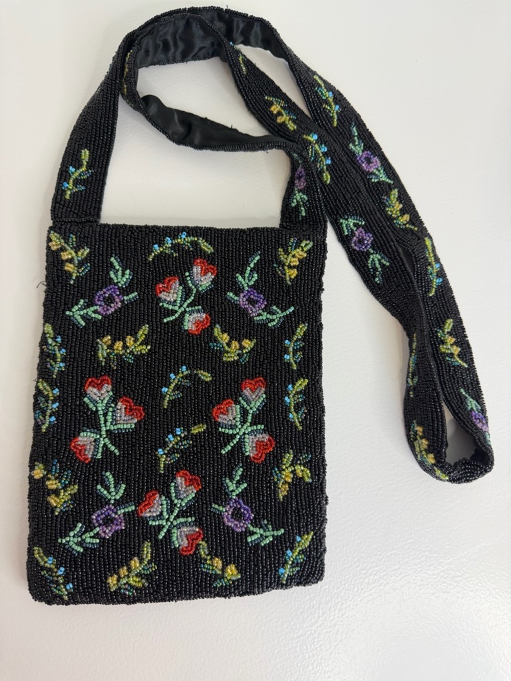 Christiana Garden Evening Beaded Purse / Bag - Black with Floral Beading
